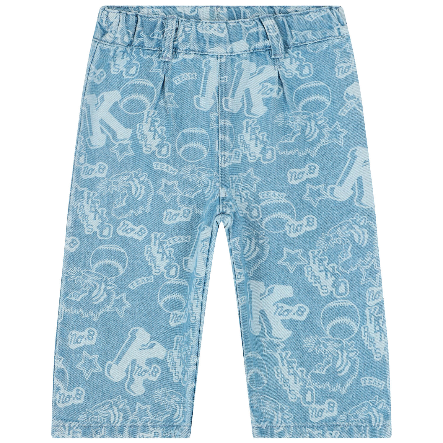 Younger Girls Blue Denim Varsity Logo Jeans, 1, hi-res